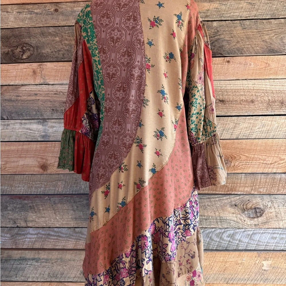 Boho Chic Patchwork Babydoll Dress Size M - Picture 2 of 10